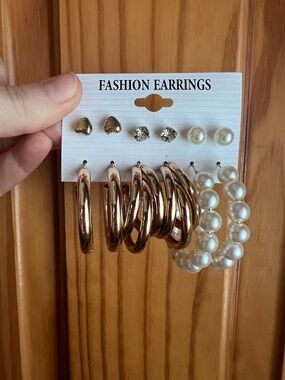 Gold Hoop and Pearl Earring Set